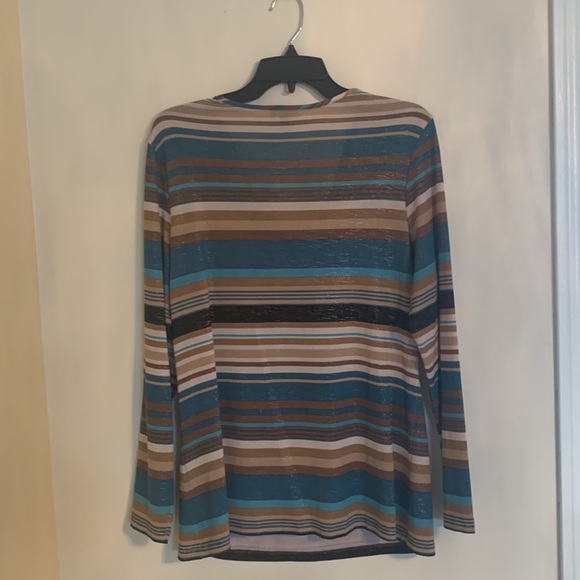 Striped long sleeve scoop neck blouse with gold fleck throughout - Picture 4 of 4